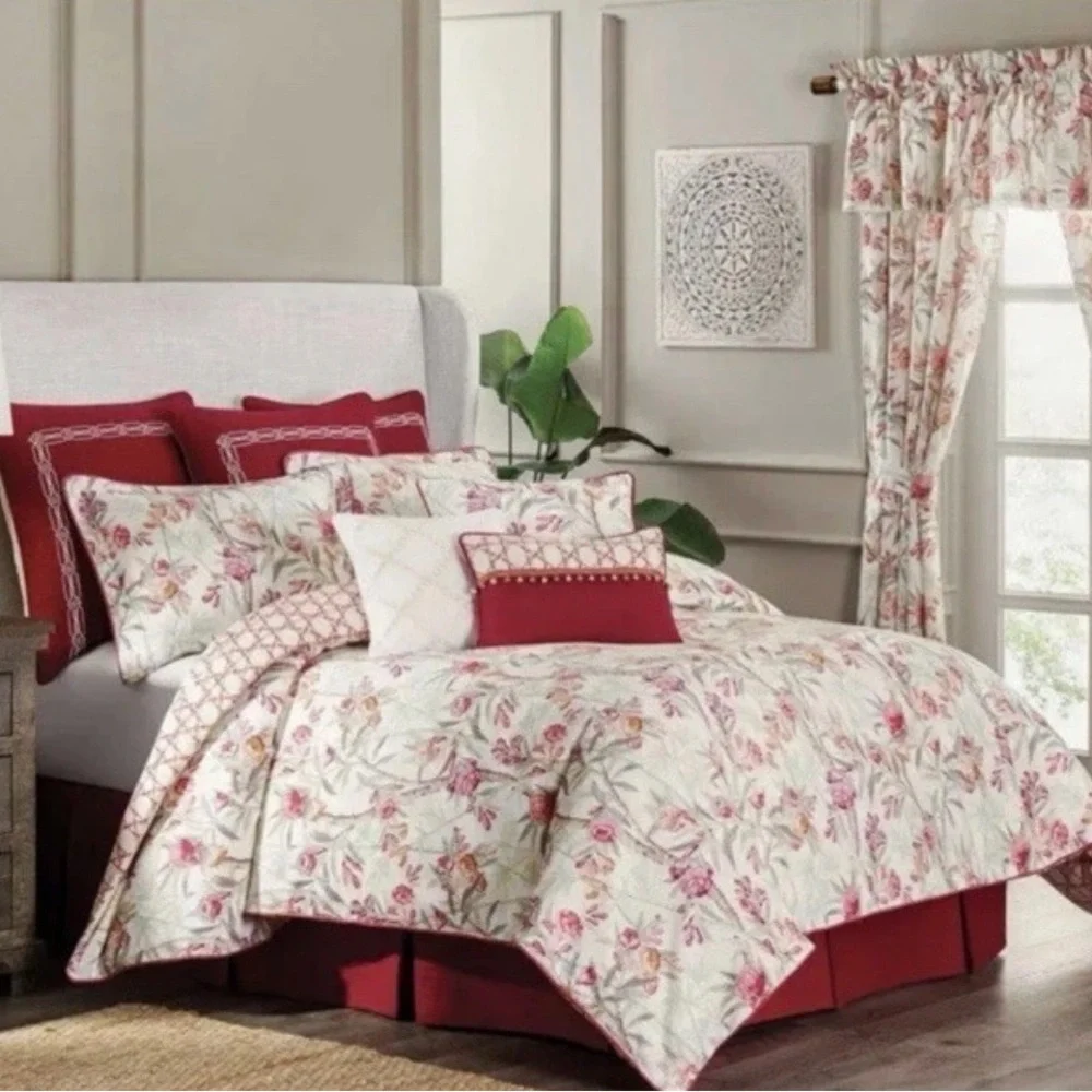Rose Tree Floral Comforter Set with Red and Pink Accents